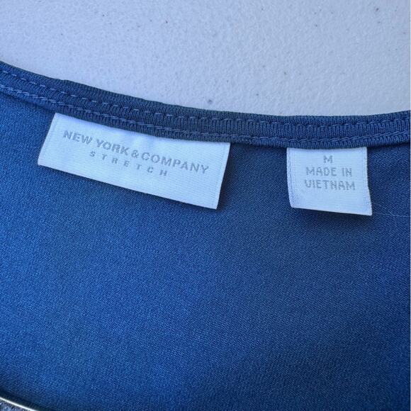 New York & Co Stretch Blue Halter Tank Blouse Metal Hardware Women’s Med - Picture 6 of 8